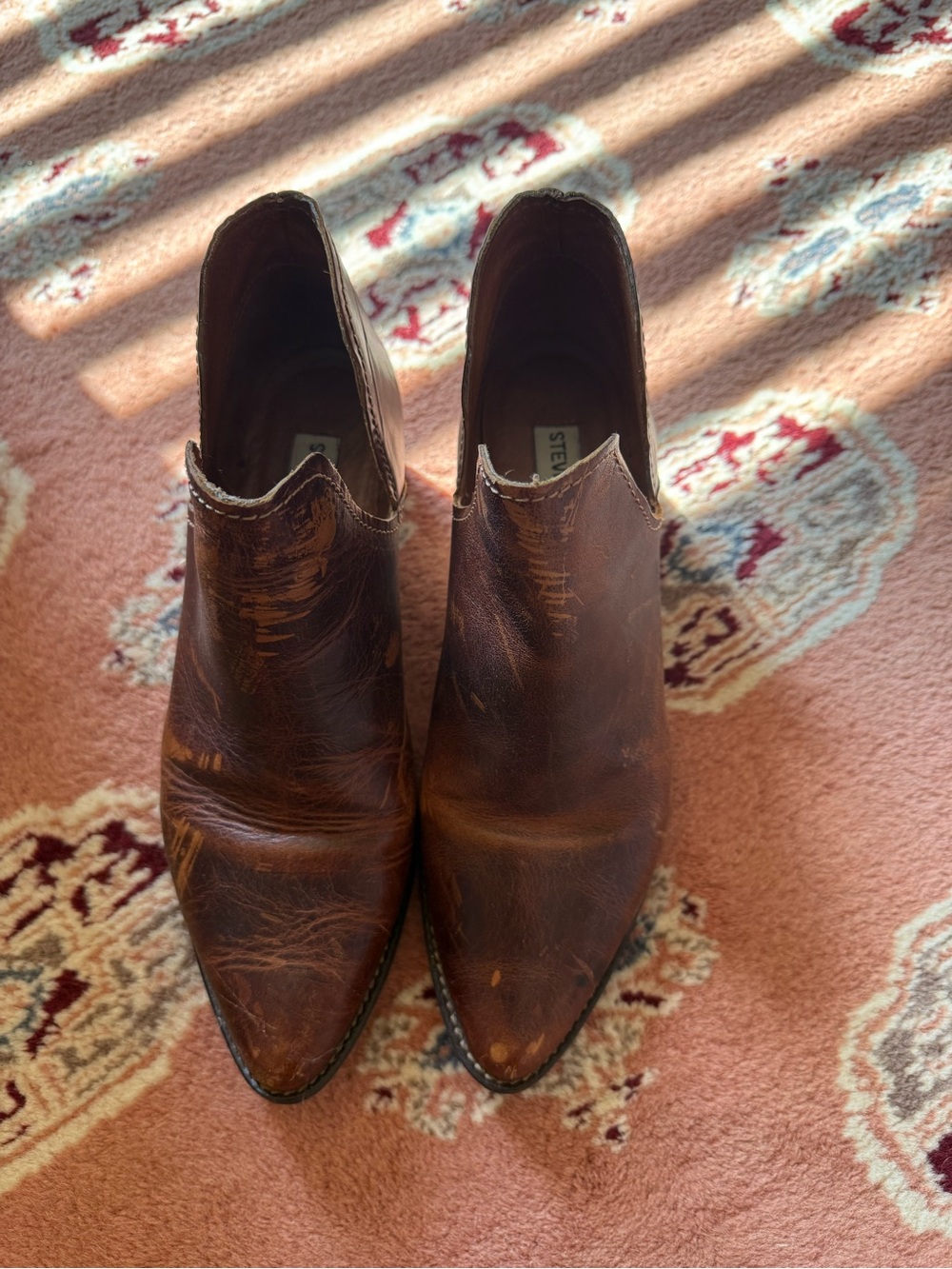 Steve Madden Distressed Brown Leather Western Ankle Boots